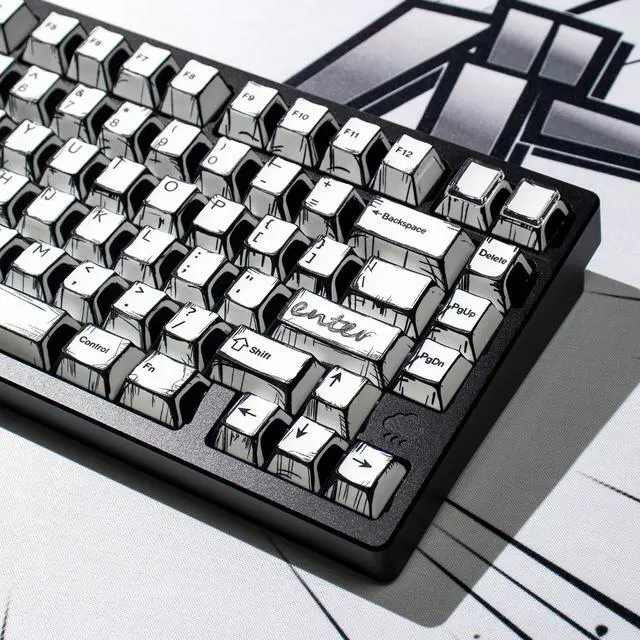 Alt view image 2 of 5 - Hunfuthr Manga Themed Keycaps PBT Dye Sub Retro Keycaps Japanese Style Cherry Profile Black White Key caps Set 141 Keys Fit for 60% 65% 75% 95% Mechanical Keyboard Cherry Mx Gateron Switches