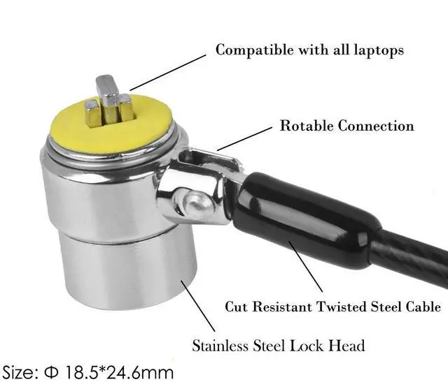 Alt view image 4 of 5 - I3C Laptop Cable Lock Hardware Security Cable Lock Anti Theft with 2 Keys and Anchor Plate Adhesive Security Plates 4 Pcs