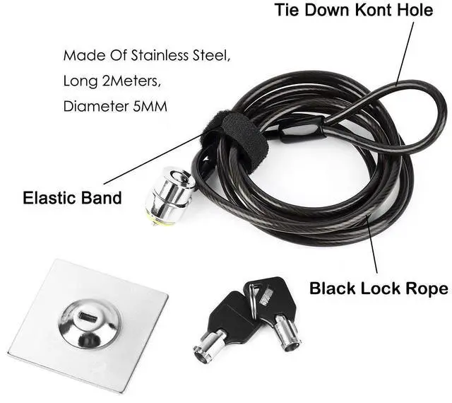 Alt view image 5 of 5 - I3C Laptop Cable Lock Hardware Security Cable Lock Anti Theft with 2 Keys and Anchor Plate Adhesive Security Plates 4 Pcs