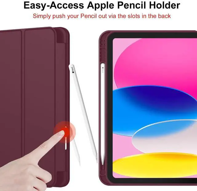 Alt view image 2 of 5 - iMieet Case for iPad 10.9 Inch 2022(10th Gen) with Pencil Holder,Trifold Stand Smart Case with Soft TPU Back,Auto Wake/Sleep(Wine)