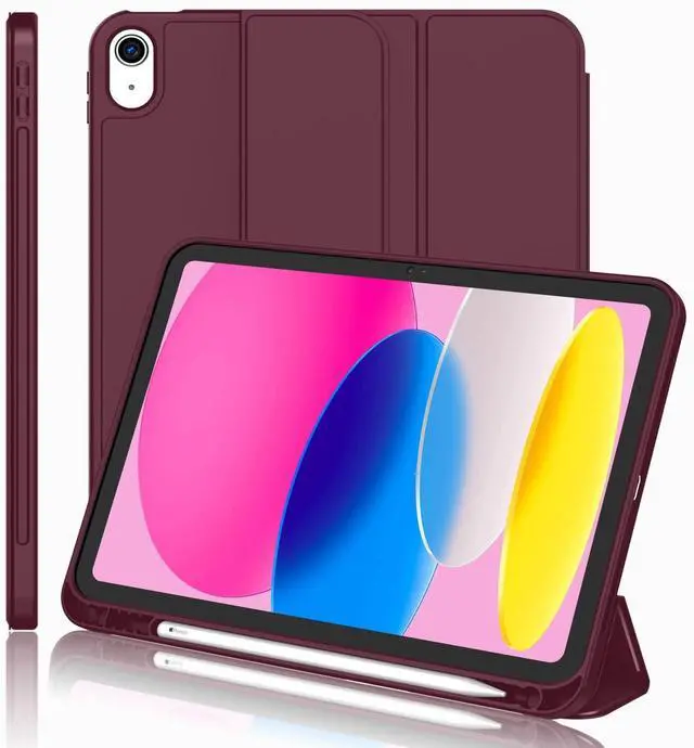 Main image of iMieet Case for iPad 10.9 Inch 2022(10th Gen) with Pencil Holder,Trifold Stand Smart Case with Soft TPU Back,Auto Wake/Sleep(Wine)