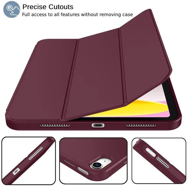 Alt view image 3 of 5 - iMieet Case for iPad 10.9 Inch 2022(10th Gen) with Pencil Holder,Trifold Stand Smart Case with Soft TPU Back,Auto Wake/Sleep(Wine)
