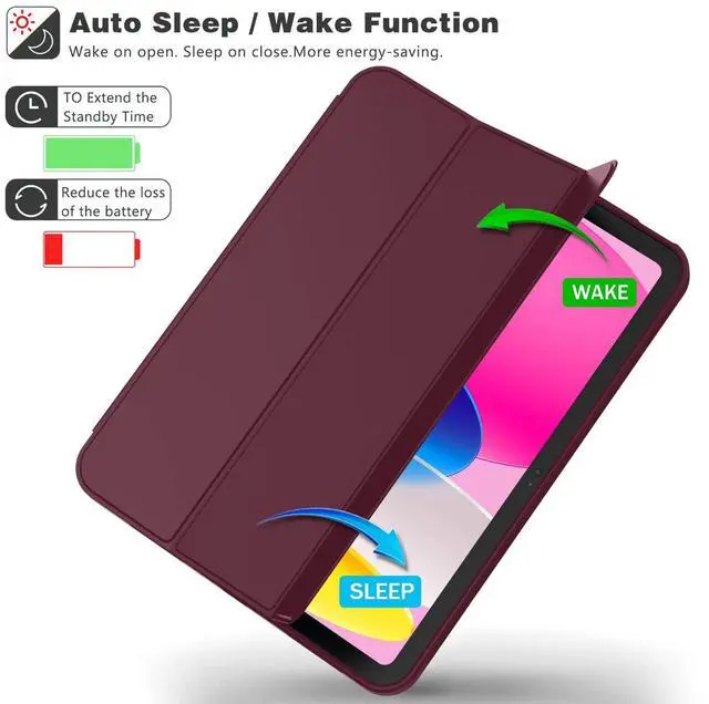 Alt view image 5 of 5 - iMieet Case for iPad 10.9 Inch 2022(10th Gen) with Pencil Holder,Trifold Stand Smart Case with Soft TPU Back,Auto Wake/Sleep(Wine)