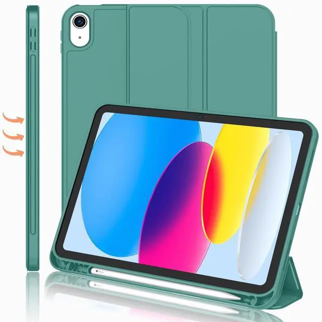 Main image of iMieet New iPad 10th Generation Case 2022 10.9 Inch with Pencil Holder, Trifold Stand Smart Case with Soft TPU Back,Auto Wake/Sleep(Forest Green)