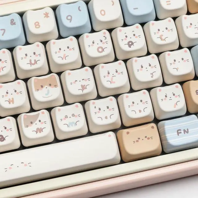 Alt view image 2 of 5 - ILYCHEEGAMI PBT Cute Cartoon Animals MOA XDA Round keycaps PBT keycap Set for Girl Kids Custom keycaps for Gateron Kailh Cherry Mx Switches ANSI Layout Mechanical Keyboard (Mao-Sea Salt Meow Keycap)