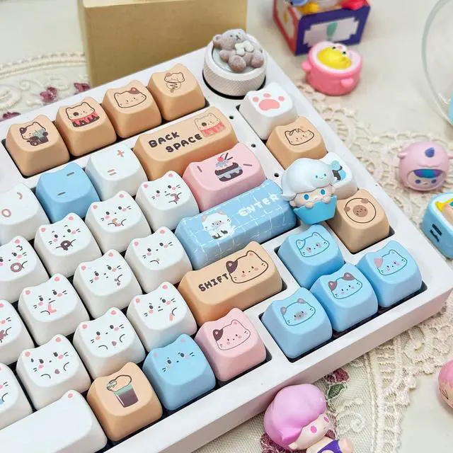 Alt view image 4 of 5 - ILYCHEEGAMI PBT Cute Cartoon Animals MOA XDA Round keycaps PBT keycap Set for Girl Kids Custom keycaps for Gateron Kailh Cherry Mx Switches ANSI Layout Mechanical Keyboard (Mao-Sea Salt Meow Keycap)
