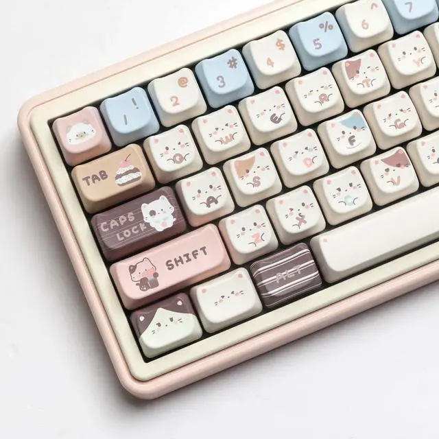Alt view image 5 of 5 - ILYCHEEGAMI PBT Cute Cartoon Animals MOA XDA Round keycaps PBT keycap Set for Girl Kids Custom keycaps for Gateron Kailh Cherry Mx Switches ANSI Layout Mechanical Keyboard (Mao-Sea Salt Meow Keycap)