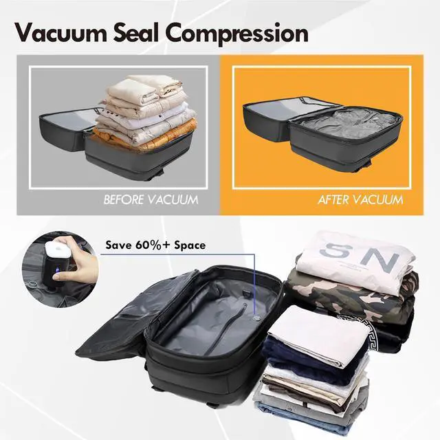 Alt view image 3 of 5 - IKYWT Vacpack Backpack with Pump, Airback Backpack with Vacuum Compression, 17"Laptop Carry on Vaccum Backpack Travel