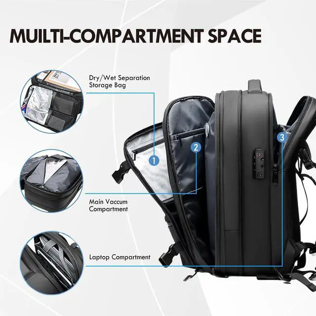 Alt view image 5 of 5 - IKYWT Vacpack Backpack with Pump, Airback Backpack with Vacuum Compression, 17"Laptop Carry on Vaccum Backpack Travel