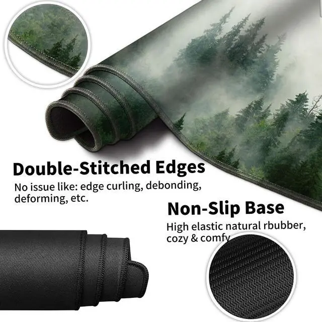 Alt view image 4 of 5 - JYCUHTCL Forest Desk Pad Large Gaming Mouse Pad Set 35.4 x 15.7 with Keyboard Wrist Rest, Wrist Support, and Coaster Memory Foam Smooth Desk Pad Mousepad for Home Office School