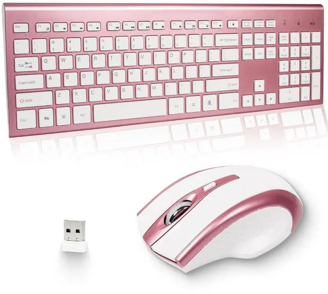 Main image of Wireless Keyboard and Mouse Combo 17inch Full Size 2.4G USB Ergonomic Slim Wireless Keyboard for PC Laptop Tablet Desktop Computer Windows Pink (Rose Gold)