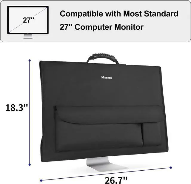Alt view image 2 of 5 - Mancro Monitor Carrying Case Compatible with Apple 27" iMac Desktop Computer, Padded Travel Carrying Bag with Rubber Handle, Pockets for 27" Screen and Accessories, Protective Case Monitor Dust Cover