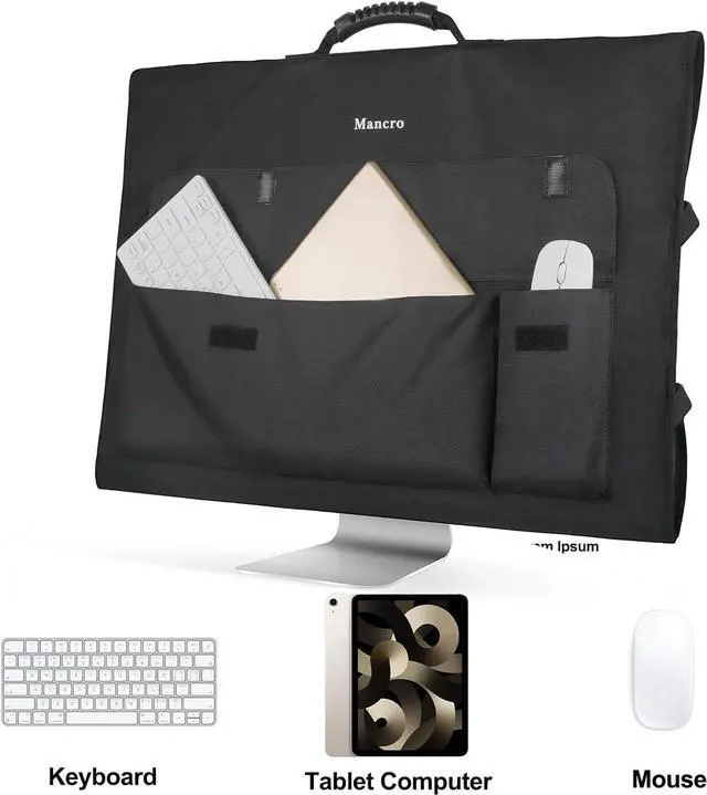 Alt view image 3 of 5 - Mancro Monitor Carrying Case Compatible with Apple 27" iMac Desktop Computer, Padded Travel Carrying Bag with Rubber Handle, Pockets for 27" Screen and Accessories, Protective Case Monitor Dust Cover
