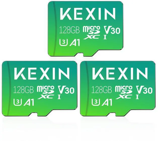 Main image of KEXIN 128GB Micro SD Card 3 Pack with Adapter - Up to 90MB/s 4K, V30, A1, C10, 4K UHD High Speed microSDXC UHS-I Memory Card Compatible with Action Camera Drone Game Smartphone Tablet 128G 3Pack