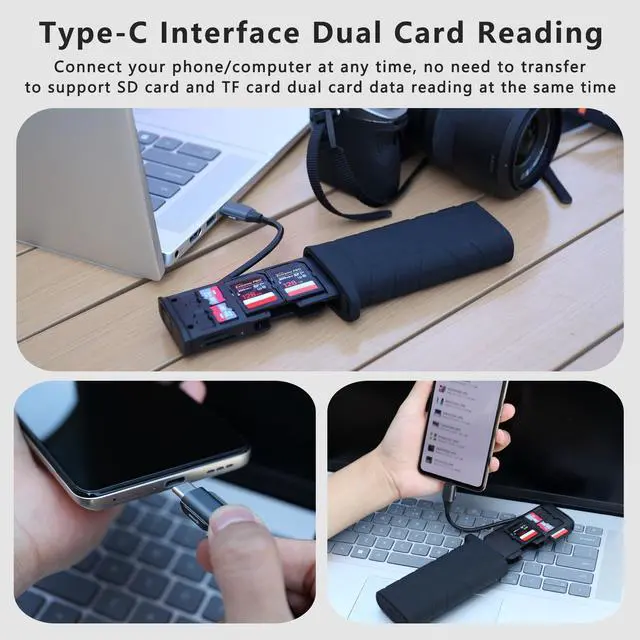 Alt view image 4 of 5 - KOERTACOO Multi-Function High-Speed SD/TF Card Reader, 2-in-1 Card Carrying Case Holder, USB3.1 5Gbps Type-C Interface Memory Card Reader, Suitable for Cameras, Smartphones, Drones, Action Cameras.