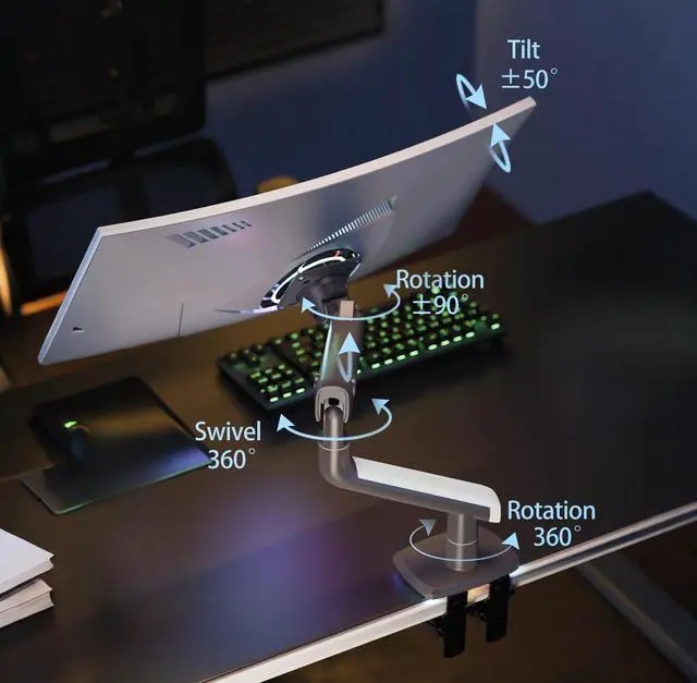 Alt view image 4 of 5 - NB Ergonomic Gaming Monitor Arm for Flat/Ultrawide/Curved Monitors 27'' to 50 inch, Heavy Duty Monitor Mount Load up to 18 kg, VESA 75/100 mm Monitor Mount A5
