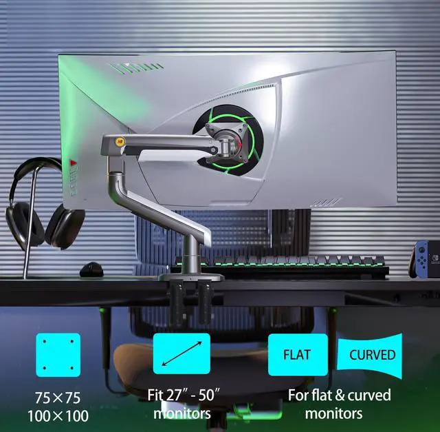 Alt view image 2 of 5 - NB Ergonomic Gaming Monitor Arm for Flat/Ultrawide/Curved Monitors 27'' to 50 inch, Heavy Duty Monitor Mount Load up to 18 kg, VESA 75/100 mm Monitor Mount A5