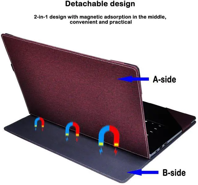 Alt view image 5 of 5 - Laptop Case Cover for 14 inch Lenovo IdeaPad 5 2-in-1 14Q8X9 14AHP9 14IRH9 14IRU9 Sleeve,PU Leather Protective Bag Notebook PC Accessories (Burgundy)