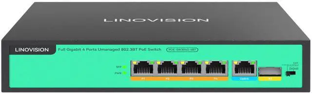Main image of LINOVISION 4 Ports Full Gigabit PoE++ Switch, Built-in 96W Power, All 4 Ports support BT 90W, Sufficient Power for all IEEE 802.3 af/at/bt PoE devices, including PTZ cameras, Wireless AP and PoE light