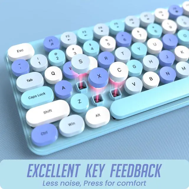 Alt view image 5 of 5 - LIZRROT Wireless Keyboard and Mouse, Silent Keyboard Mouse Combo, Full-Sized Colorful Typewriter Keyboard with Round Keycaps, 2.4G Cute Mouse Compatible with PC/Laptop/Computer(Blue White)