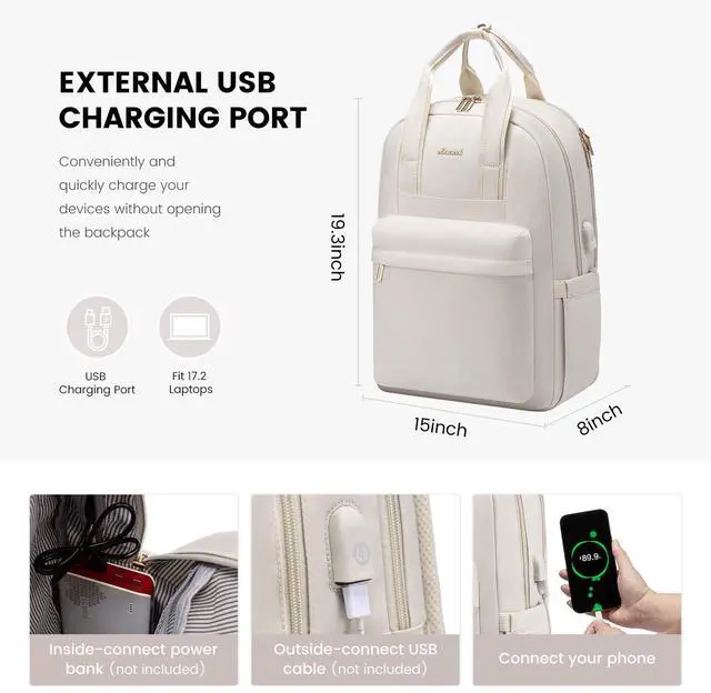 Alt view image 5 of 5 - LOVEVOOK Laptop Backpack for Women, 17 Inch Travel Laptop Bag with USB Port, Waterproof Computer Backpack Purse for Work Teacher Nurse, Durable Casual Daypack