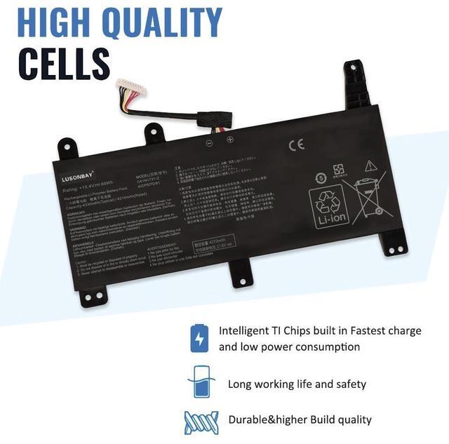 Alt view image 3 of 5 - LUSONBAY C41N1731 Laptop Battery for Asus ROG Strix Scar/Hero II G712 G732 G731 GL504GW GL504GS GL504GM GL704 GL704GW GL704GV GL704GM G715GV G715GW G515GV G515GW 15.4V/66Wh
