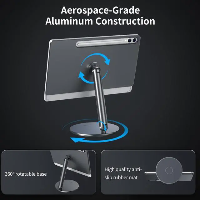 Alt view image 5 of 5 - LULULOOK Upgraded 360deg Rotating Base & Foldable Magnetic Stand Aluminium for Samsung Galaxy Tab S10 Plus/S9 Plus/S9 FE/S8 Plus/S7 FE/S7 Plus 12.4 Inch, Magnetic Tablet Stand (Galaxy Tab 12.4)