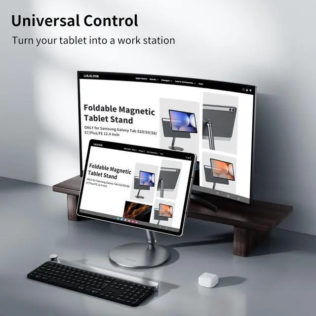 Alt view image 3 of 5 - LULULOOK Upgraded 360deg Rotating Base & Foldable Magnetic Stand Aluminium for Samsung Galaxy Tab S10 Plus/S9 Plus/S9 FE/S8 Plus/S7 FE/S7 Plus 12.4 Inch, Magnetic Tablet Stand (Galaxy Tab 12.4)