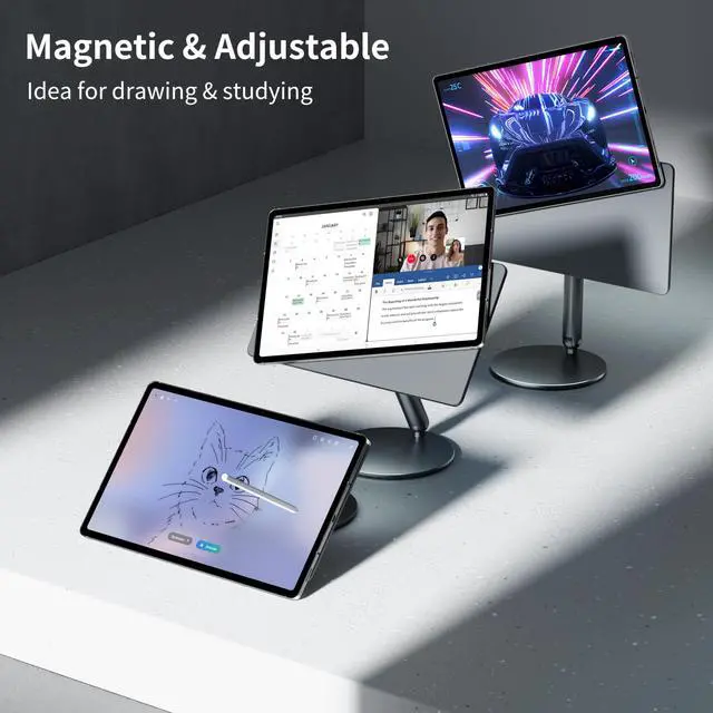 Alt view image 4 of 5 - LULULOOK Upgraded 360deg Rotating Base & Foldable Magnetic Stand Aluminium for Samsung Galaxy Tab S10 Plus/S9 Plus/S9 FE/S8 Plus/S7 FE/S7 Plus 12.4 Inch, Magnetic Tablet Stand (Galaxy Tab 12.4)