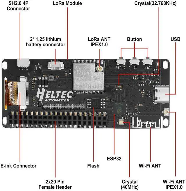 Alt view image 4 of 5 - Vision Master E290 Development Board with 2.9" E-Ink Display Screen, SX1262 Chip BLE WiFi ESP32-S3R8 LoRa Module Compatible with Arduino PlatformIO Micpython Meshtastic Raspberry PI IoT(902-928MHz