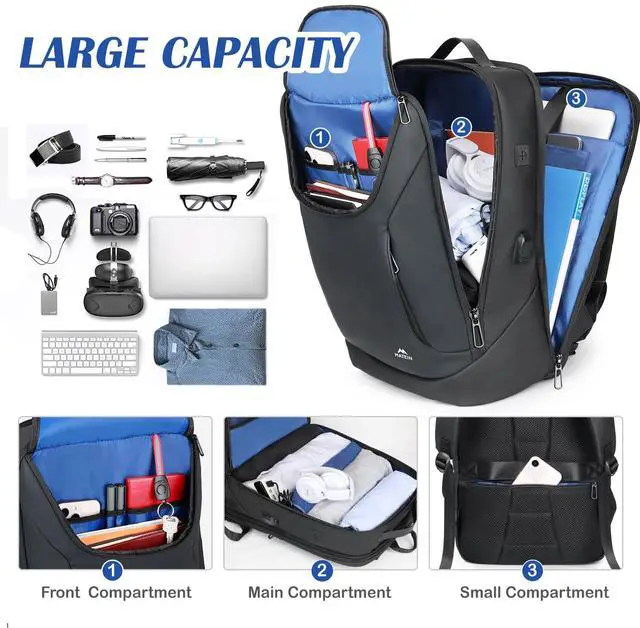 Alt view image 2 of 5 - MATEIN 17 Inch Laptop Backpack Waterproof, Anti Theft Business Work Backpack with Lock & USB Charging Port, TSA Tech Computer Back Pack with Insulated Pocket for Men Commuter Office Travel, Black
