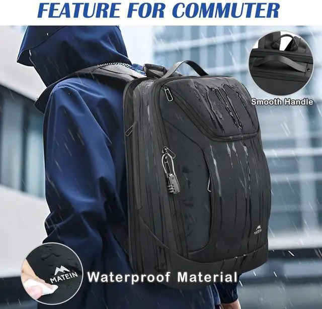 Alt view image 3 of 5 - MATEIN 17 Inch Laptop Backpack Waterproof, Anti Theft Business Work Backpack with Lock & USB Charging Port, TSA Tech Computer Back Pack with Insulated Pocket for Men Commuter Office Travel, Black