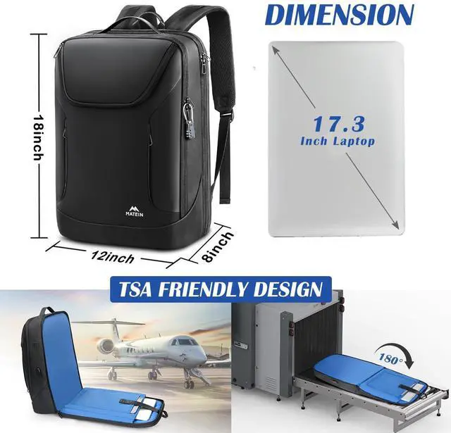 Alt view image 4 of 5 - MATEIN 17 Inch Laptop Backpack Waterproof, Anti Theft Business Work Backpack with Lock & USB Charging Port, TSA Tech Computer Back Pack with Insulated Pocket for Men Commuter Office Travel, Black