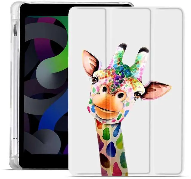 Main image of MAYCARI Cute Kawaii Giraffe Compatible with iPad 5th/6th Generation Case with Pencil Holder, Auto Sleep/Wake, White Girly Cartoon Soft TPU Back Cover for iPad 5th/6th Generation(9.7 Inch)