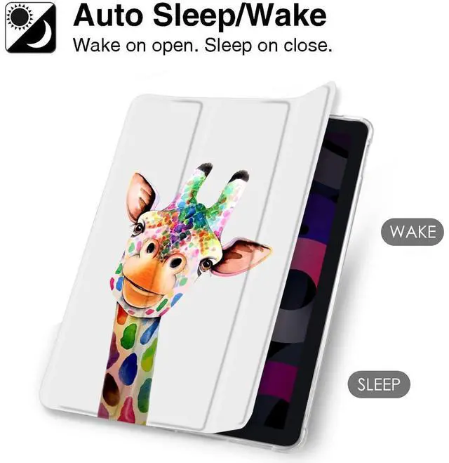 Alt view image 3 of 5 - MAYCARI Cute Kawaii Giraffe Compatible with iPad 5th/6th Generation Case with Pencil Holder, Auto Sleep/Wake, White Girly Cartoon Soft TPU Back Cover for iPad 5th/6th Generation(9.7 Inch)