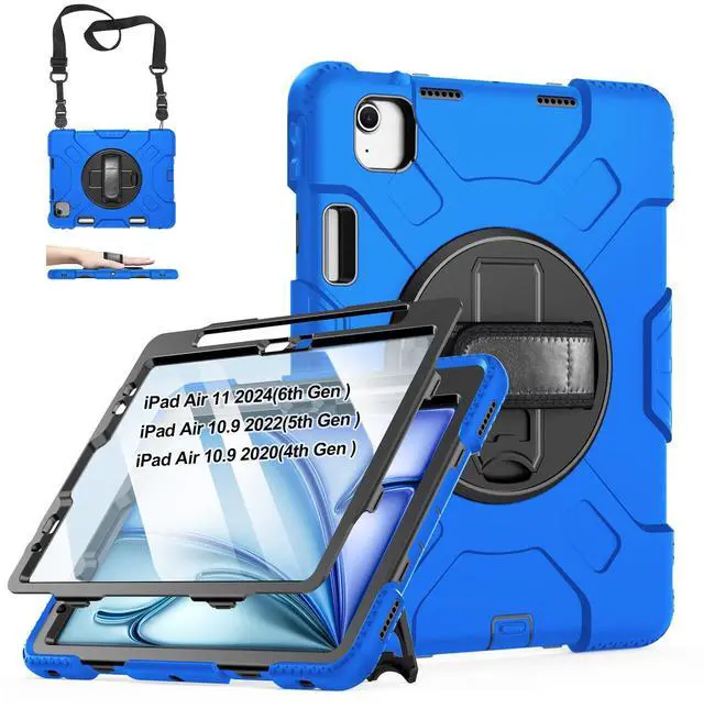 Main image of Case for iPad Air 6th/ 5th/ 4th Generation (2024/2022/2020): Cover for iPad Air 11 Inch M2 /iPad 10.9 Inch with Screen Protector- Stand- Handle- Shoulder Strap- Pencil Holder- Blue