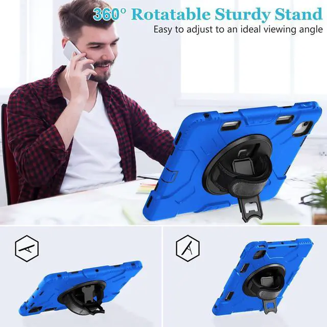 Alt view image 3 of 5 - Case for iPad Air 6th/ 5th/ 4th Generation (2024/2022/2020): Cover for iPad Air 11 Inch M2 /iPad 10.9 Inch with Screen Protector- Stand- Handle- Shoulder Strap- Pencil Holder- Blue