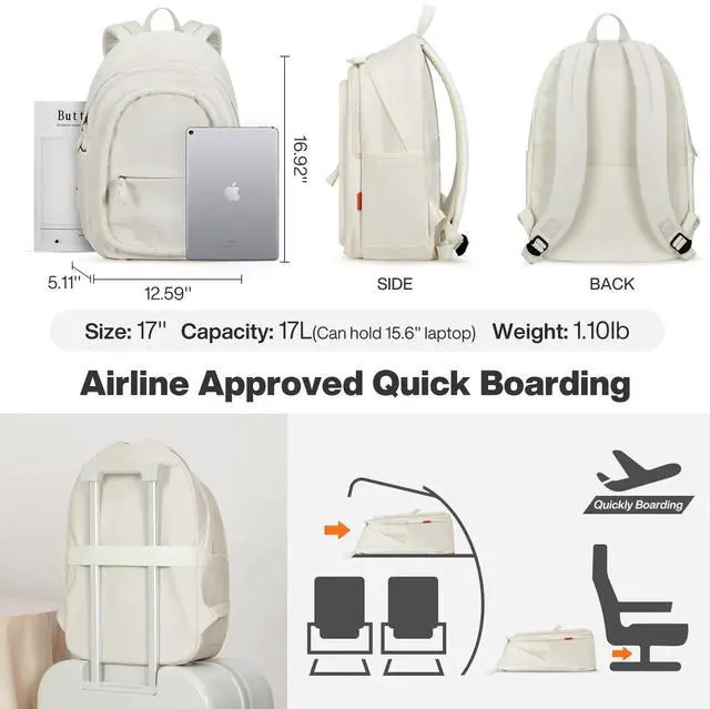 Alt view image 5 of 5 - mixi Sweet Design Women Backpack Girls Cute Book Bag with Shockproof 15.6" Laptop Pocket Casual Daily Light Weight, Pearl White