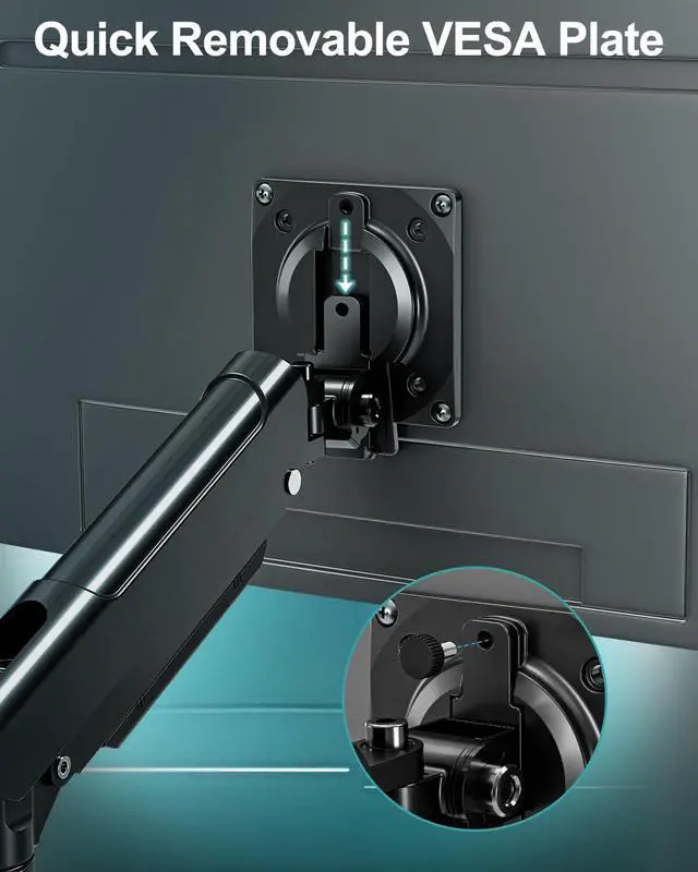 Alt view image 4 of 5 - Dual Monitor Mount for 2 Monitors up to 32 inches, Height Adjustable Gas Spring Double Monitor Stand, Two Monitor Desk Mount Holder, Each Monitor Arm Holds Max 22lbs, VESA Mount, Black, Freelift Pro