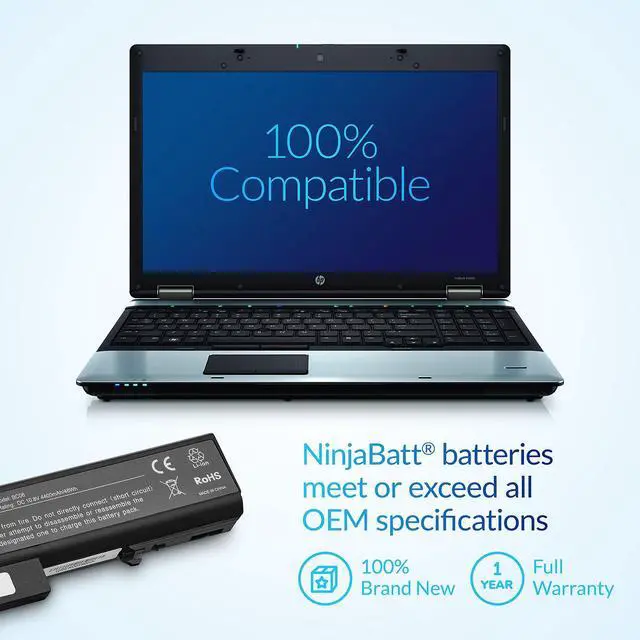 Alt view image 5 of 5 - NinjaBatt Battery for HP 8440P 6550B TD06 482962-001 486296-001 8440W 6440B 6930P 6450B 6735B 6445B 6455B 6540B 6545B 6555B 6730B 6530B 6535B TD09 593578-001 High Performance [6 Cells/4400mAh]