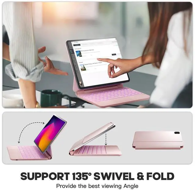 Alt view image 5 of 5 - NOKBABO for iPad Air 11 inch case with Keyboard 2024 (M2), Magic-Stand, 7-Color Backlit, Magic Keyboard for iPad Pro 11 (4th/3rd/2nd/1st) & iPad Air 10.9 inch 6th/5th/4th - Light Pink