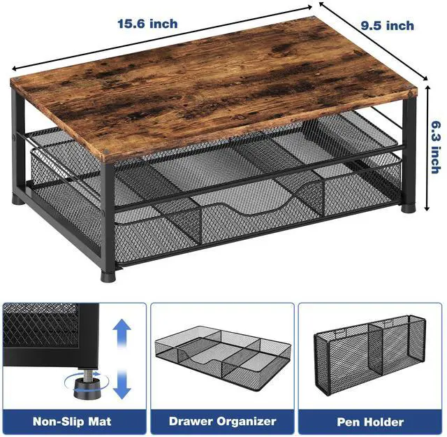 Alt view image 3 of 5 - OPNICE Desk Organizers and Accessories, 2-Tier Computer Monitor Stand for Desk Organizer with Drawer and 2 Pen Holders, Office Desk Accessories Workspace Desktop Organizers for Office Supplies, Wooden