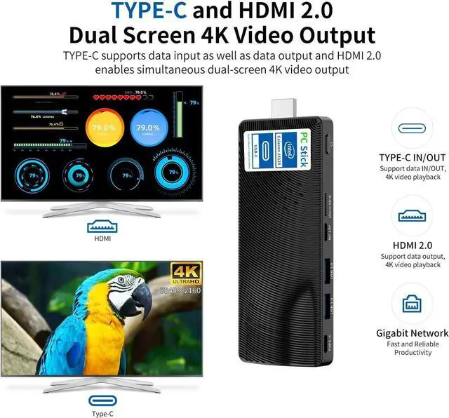 Alt view image 5 of 5 - Mini PC Stick Fanless, Celeron J4125, 4GB RAM 64GB ROM, Micro Computer Stick Supports HDMI 4K, USB PD3.0, Gigabit Ethernet, Wi-Fi 5 on Business, Industrial, Office, Media, Video