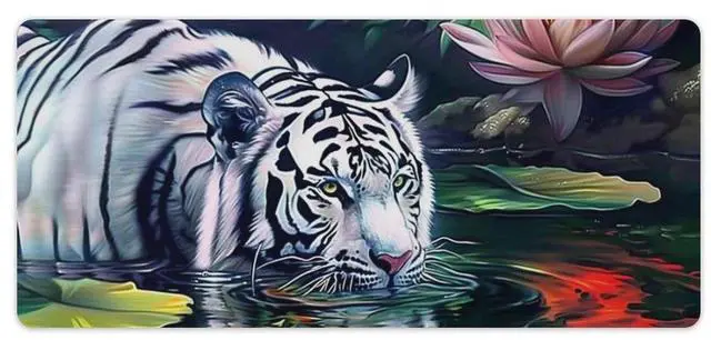 Main image of Wildlife Animals Mousepad White Tiger Large Mouse Pad Aesthetic Lotus Flower Desk Mat for Keyboard and Computer Pad Non-Slip for Gaming Home Office Supplies 35.4 x 15.7 Inch