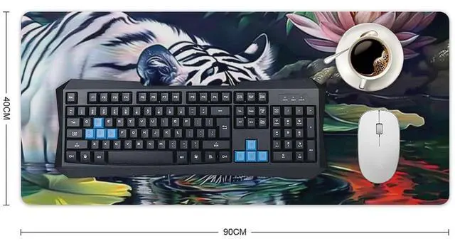 Alt view image 2 of 5 - Wildlife Animals Mousepad White Tiger Large Mouse Pad Aesthetic Lotus Flower Desk Mat for Keyboard and Computer Pad Non-Slip for Gaming Home Office Supplies 35.4 x 15.7 Inch