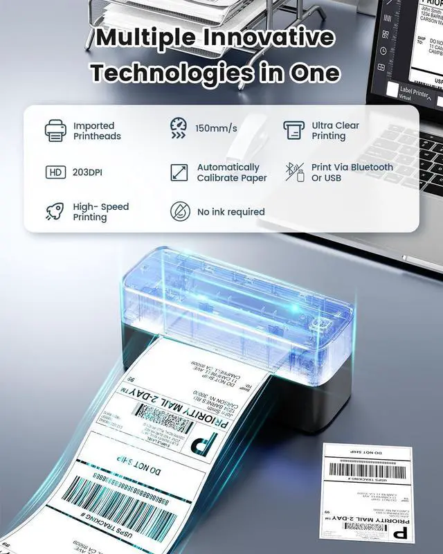 Alt view image 4 of 5 - Phomemo 241bt Bluetooth Thermal Shipping Label Printer 4X6 - Wireless Thermal Label Printer for Shipping Packages + 2 Inch White Circle Thermal Sticker Labels 750