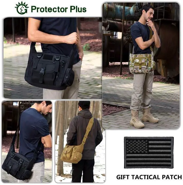 Alt view image 3 of 5 - Protector Plus Tactical Messenger Bag Men Military MOLLE Sling Shoulder Pack Briefcase Assault Gear Handbags Outdoor Utility Carry Satchel Laptop Case (Patch Included), CP