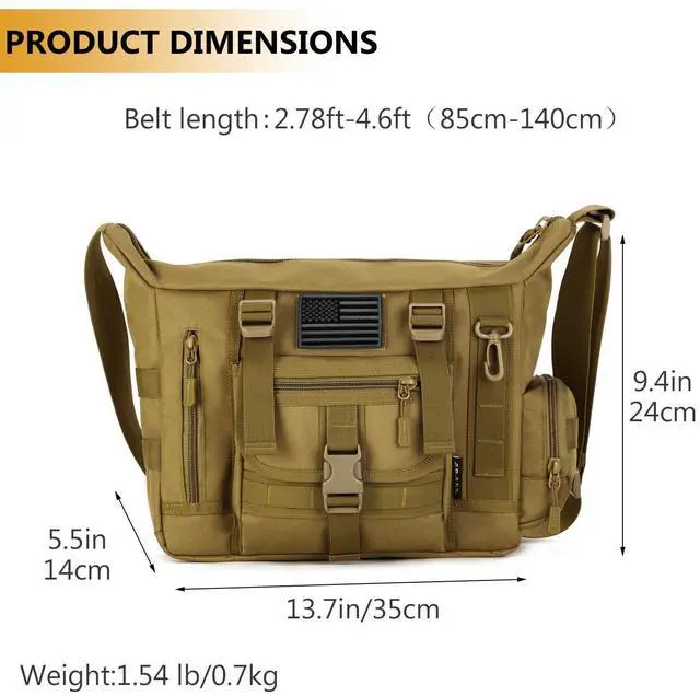 Alt view image 4 of 5 - Protector Plus Tactical Messenger Bag Men Military MOLLE Sling Shoulder Pack Briefcase Assault Gear Handbags Outdoor Utility Carry Satchel Laptop Case (Patch Included), CP