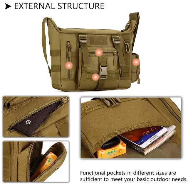 Alt view image 5 of 5 - Protector Plus Tactical Messenger Bag Men Military MOLLE Sling Shoulder Pack Briefcase Assault Gear Handbags Outdoor Utility Carry Satchel Laptop Case (Patch Included), CP