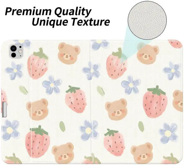 Alt view image 2 of 5 - JOYLAND Cute Bear Pad Case for 11 Inch iPad Pro(2024) with Pencil Holder Cartoon Animal Pattern Multi-Angle Adjustable Stand Leather Cover with Auto Sleep/Wake for Kids Girls
